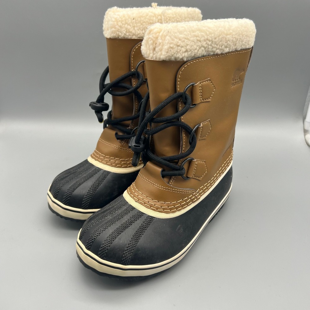 Sorel Yoot Pac Nylon Kids Size 2 Brown Waterproof Winter Snow Boots EUC